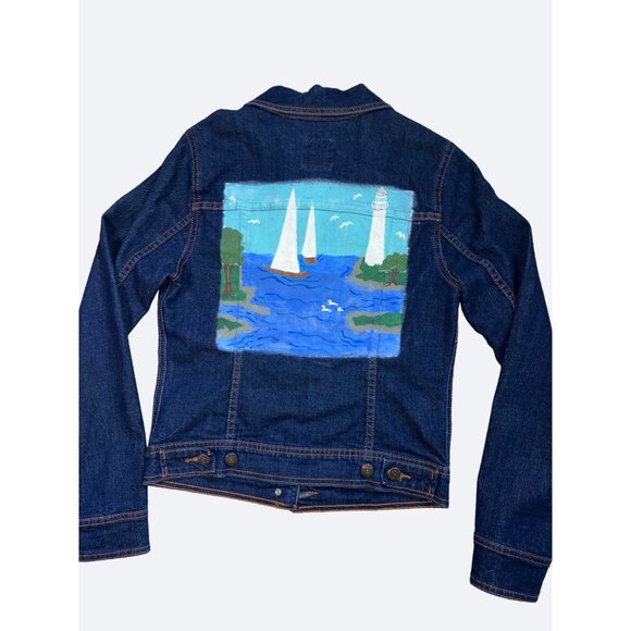 Old Navy Jean Jacket with Painting on Back - Picture 5 of 7